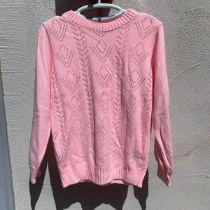 LEA Apparel Pink Lightweight Openwork Crochet Acrylic Sweater Size Medium SALE!